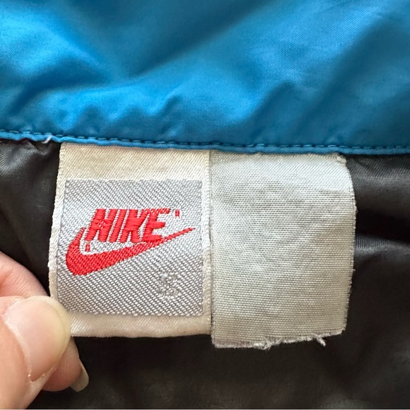 VTG NIKE 90s hooded windbreaker jacket track zipper pockets blue teal black S - Picture 6 of 12